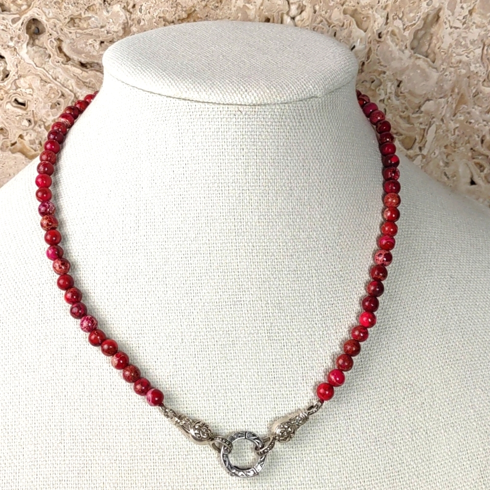 Red Jasper/Sterling Silver Charm Necklace